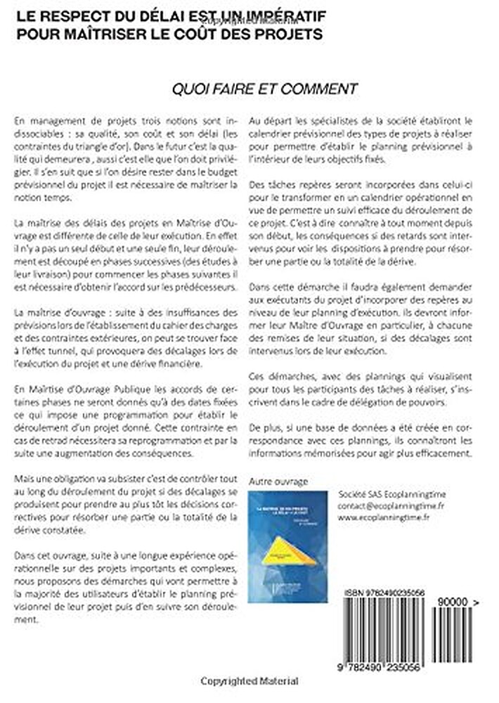 4e de couverture : Maîtres d'ouvrage dans vos projets — coût et délai sont liés