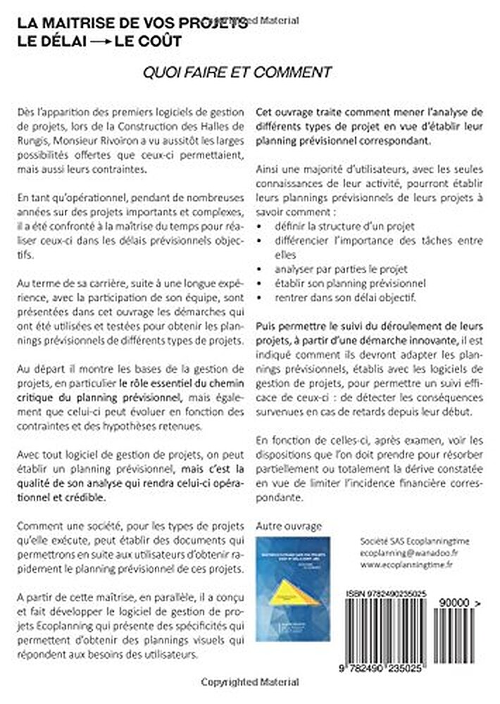 4e de couverture : La maîtrise de vos projets — le délai → le coût